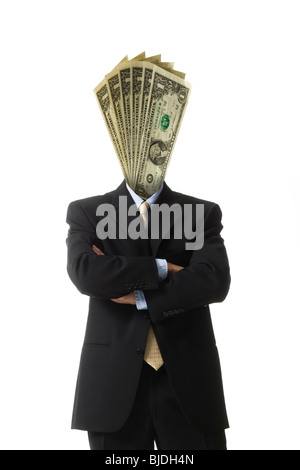 Unternehmer mit Geld für einen Kopf Stockfoto