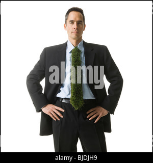 Geschäftsmann mit einer Krawatte gemacht Gras Stockfoto
