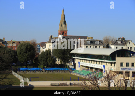 Eastbourne Lawn Tennis Center - Austragungsort der jährlichen AEGON International sehr geehrte Damen und Herren Tennisturniere. Stockfoto