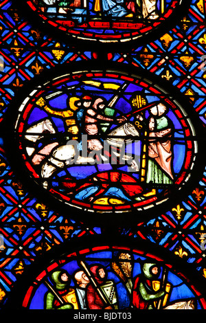 13. Jahrhundert Stained Glass Windows Detail, Sainte-Chapelle, Paris, Frankreich. Stockfoto