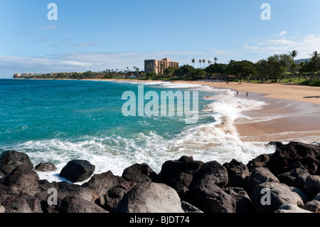 North Kaanapali Beach von der Anlegestelle auf der Nordseite des Black Rock.  Hotel Royal Lahaina in der Ansicht Stockfoto