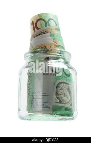 Banknoten in Glas auf Stockfoto