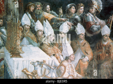 Raphael, Raffaello Santi oder Sanzio, genannt (Urbino, 1483-Rom, 1520). Italienischer Maler. Krönung Karls des großen. Vatikan. Stockfoto