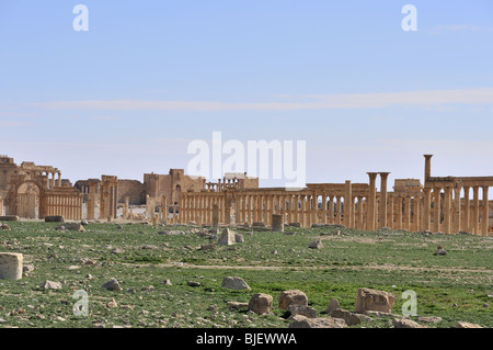 Säulenstraße, die Entfernung der römischen Stadt, Palmyra, Syrien, Naher Osten gesehen Stockfoto