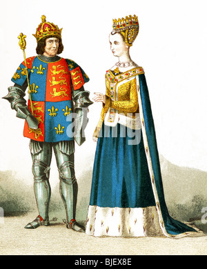 Die folgende Abbildung zeigt Englands König Richard III. (auf Bosworth Field, enden die Rosenkriege getötet) mit Margaret Tudor. Stockfoto