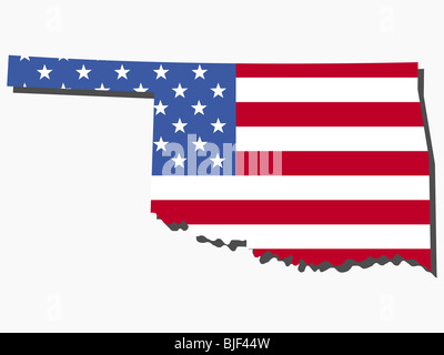 Karte von dem Bundesstaat Oklahoma und amerikanische Flagge illustration Stockfoto