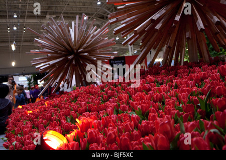 Kunst Stück metallisches Silber rote Blumen Blume Stockfoto
