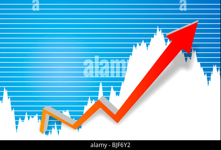 Pfeil des blauen Diagramm und Tabelle Stockfoto