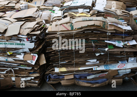 Stapel von wiederverwertbaren Kartons außerhalb einer store Stockfoto