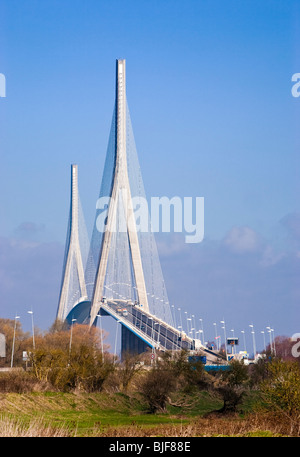 Pont de Normandie Hängebrücke über den Fluss Seine in Le Harve, Normandie, Frankreich, Europa Stockfoto