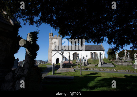 Im 13. Jahrhundert Waliser Kirche St Trillo in der alten Pfarrei Llandrillo Yn Rhos aus from1254. Stockfoto