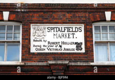 Melden Sie für Spitalfields Markt, East London Stockfoto