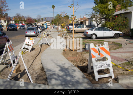 Elmer Avenue Nachbarschaft Retrofit-Projekt hilft Regenwasser zu verwalten und Überschwemmungen und Verschmutzung zu reduzieren. Los Angeles Stockfoto