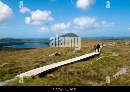 Tully Berg und Ballynakill Hafen von Diamond Hill, in der Nähe von Letterfrack, Connemara, County Galway, Irland Stockfoto