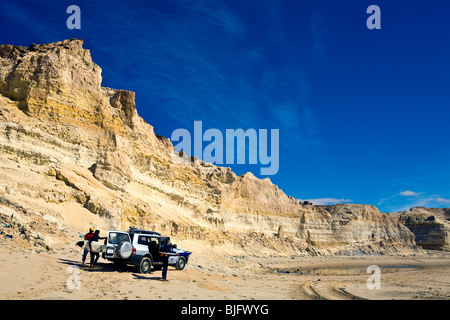 West-Sahara, Wüste Felsen, Atlantikküste. Stockfoto