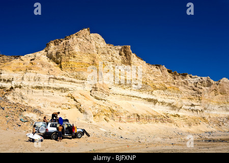 West-Sahara, Wüste Felsen, Atlantikküste. Stockfoto