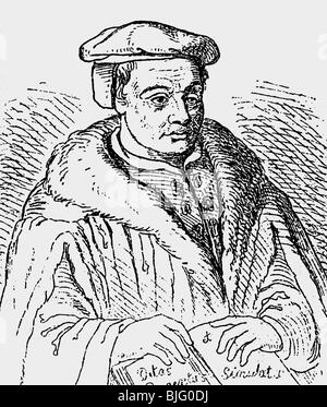 Muentzer, Thomas, ca. 1490 - 27,5.1525, deutscher Geistlicher, halbe Länge, Holzgravur, 19. Jahrhundert, Stockfoto