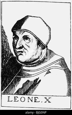 Leo X. (Giovanni di Medici), 11.12.1475 - 1.12.1521, Papst 11.3.1513 - 1.12.1521, Porträt, Holzgravur, 19. Jahrhundert, Stockfoto