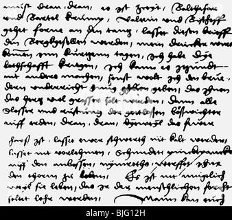Muentzer, Thomas, ca. 1490 - 27.5.1525, deutscher Geistlicher, Werke, Brief an die Allstedter Bürger und die Mansfelder Bergleute, 26./27.4.1525, Detail, Stockfoto