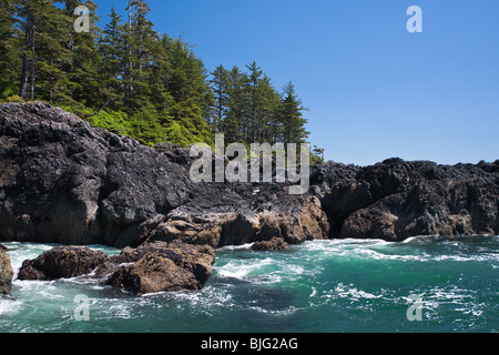 Zerklüftete Küste des Pazifik, Vancouver Island, Britisch-Kolumbien. Stockfoto