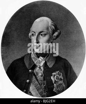 Joseph II., 13.3.1741 - 20.2.1790, Kaiser des Heiligen Römischen Reiches 18.8.1765 - 20.2.1790, Porträt, Kupferstich, 2. Hälfte 18. Jahrhundert, Artist's Urheberrecht nicht gelöscht werden Stockfoto