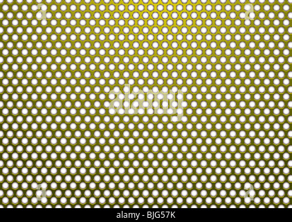 Gold Metall Hintergrund mit Sechseck weißen Loch in der Oberfläche Stockfoto