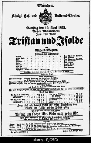 Wagner, Richard, 22.5.1813 - 13.2.1883, deutscher Komponist, Werke, Oper "Tristan und Isolda" ('Tristan und Isolde'), Flugblatt, Premiere, Münchner Nationaltheater, 10.6.1865, Stockfoto