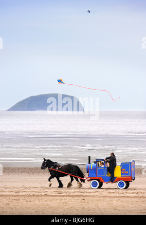 Pony und Wagen Fahrten im Weston-Super-Mare, Somerset UK Stockfoto