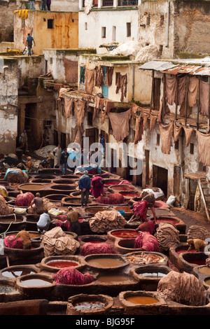 Alten Stil Gerberei in der Suk (Flohmarkt) von Fez, Marokko Stockfoto