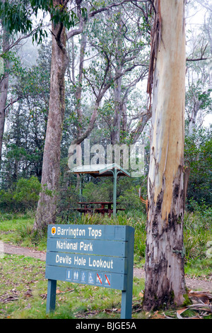 Melden Sie sich in Barrington an, das zum Welterbe des Nationalparks gehört, New South wales, Australien und Devils Hole Lookout Stockfoto