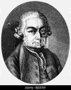 Bach, Carl Philipp Emanuel, 8.3.1714 - 14.12.1788, Deutscher Komponist, Porträt, Kupferstich von A. Stoettrup, 18. Jahrhundert,, Artist's Urheberrecht nicht gelöscht werden Stockfoto