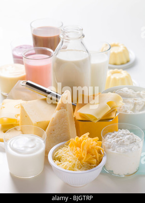 Verschiedenen Milchprodukten, Milchshakes und Käse- Stockfoto