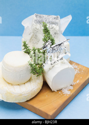 Verschiedene Ziegen-Käse auf Schneidebrett- Stockfoto