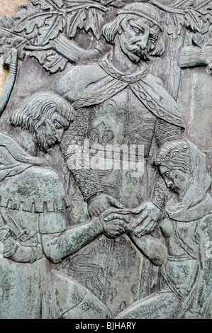 Nottingham Castle Bronzerelief Plaques Schauplatz der Legende Robin Hood. Stockfoto