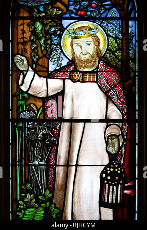 Detail aus einer Auswahl von Glasmalereien in St. Pauls Anglican Church in Halifax, Nova Scotia. Jesus als das Licht der Welt. Stockfoto