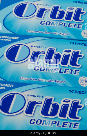 3 Packungen Wrigleys Orbit komplett zuckerfreie Kaugummis. Stockfoto