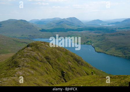 Killary Harbour aus dem Osten Südgrat Mweelrea Berg, County Mayo, Irland Stockfoto