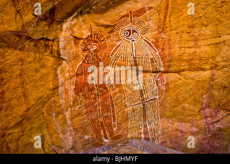 Die Blitz-Brüder, Outback Australien, alten Aborigine-Gemälde, Hardaman Stil, Ort Secret, Kunst zu schützen Stockfoto