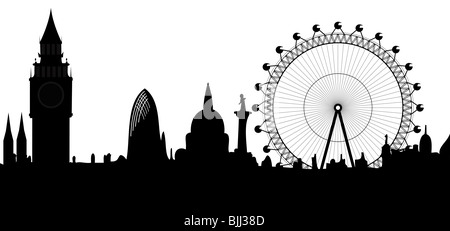 London Skyline - Wahrzeichen von London - Big Ben, London Eye - silhouette Stockfoto