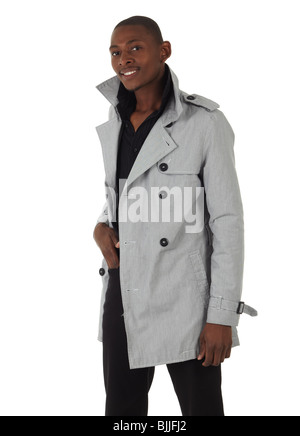 Schwarze afrikanische Jungunternehmer in einem formellen Anzug und graue Jacke und auf einem weißen Hintergrund - nicht isoliert Stockfoto