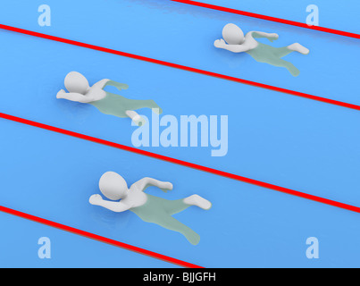 Wettschwimmen mit 3 Schwimmer Stockfoto