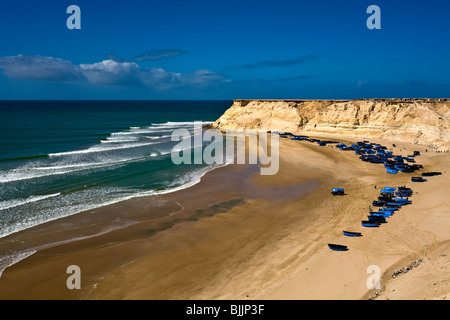 Westsahara, Fischerboote, Atlantik. Stockfoto