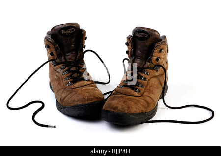 Auch abgenutzte Satz von Vasque Arbeitsstiefel Stockfoto