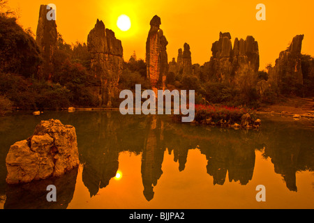 Türme am kleinen Steinwald, Stone Forest National Geopark, China, Provinz Yunnan, Kalkstein Pinnacles, UNESCO Stockfoto