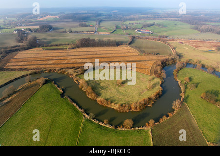 Luftaufnahme, Fluss Lippe, Lippe Mäander und Wiesen, Lünen Stadt Grenzen, Bergkamen, Ruhr Area, North Rhine-Westphalia, Germany Stockfoto