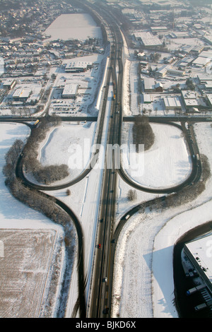 Foto-Antenne, A2 Autobahn Ausfahrt Straßen, Rhynern, Hamm, Ruhr und Umgebung, Nordrhein-Westfalen, Deutschland, Europa Stockfoto