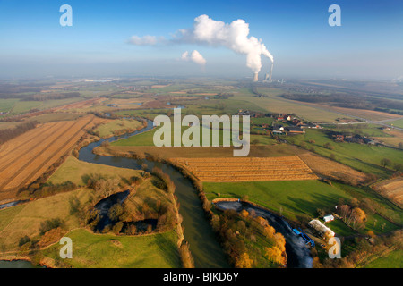 Foto-Antenne, Lippe Fluss Lippe Mäander und Wiesen, Lünen, Ruhr und Umgebung, Nordrhein-Westfalen, Deutschland, Europa Stockfoto