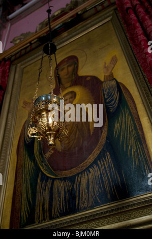 Ikone der Jungfrau Maria dargestellt in der äthiopischen Kirche, Jerusalem Stockfoto