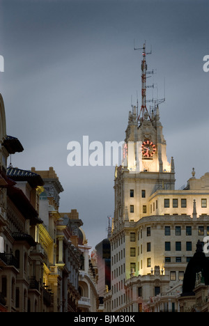 Telefonica Gebäude in Gran Via, Madrid, Spanien Stockfoto