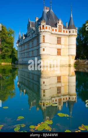 D'Azay-le-Rideau Burg, Loiretal, Frankreich, Burg im Mittelalter, Indre Fluss Loire-Tal, Frankreich, gebaut im 16. Jahrhundert Stockfoto